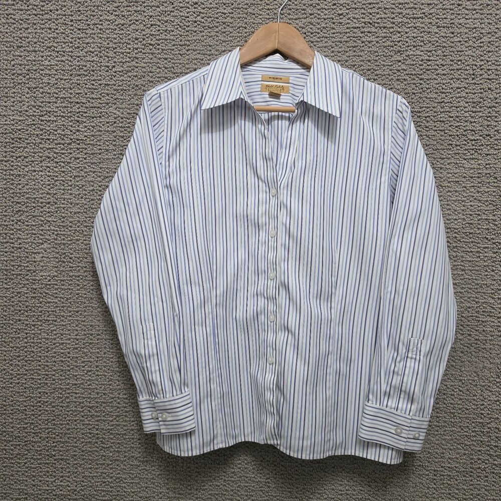 GOLD LABEL INVESTMENTS WOMEN'S Blue White Striped Non Iron Shirt Size 16P